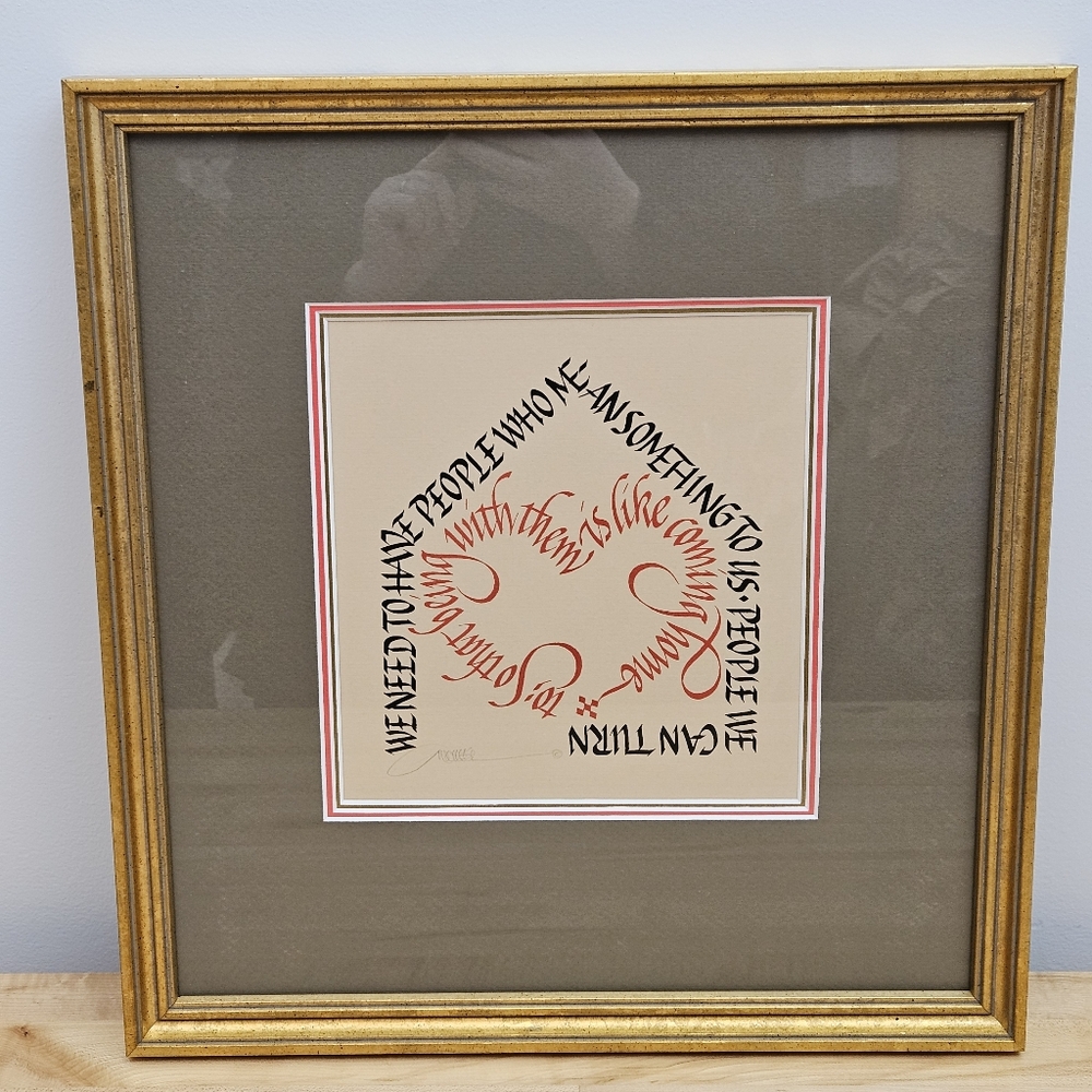 Vintage Gold FRAMED MICHAEL PODESTA Signed Calligraphy Art Quote Hand Lettered - Picture 3 of 11